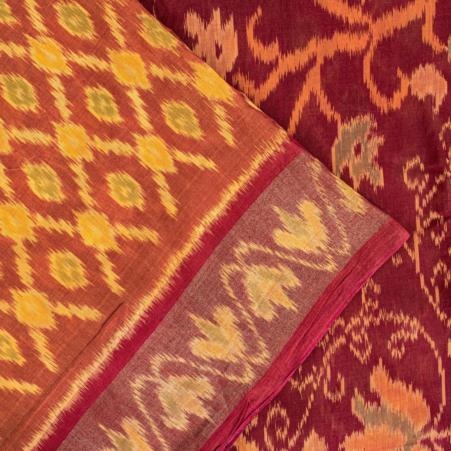 Sanskriti Vintage Soft Red Cotton Silk Saree Patan Patola Ikat Printed 5+Yd Sari