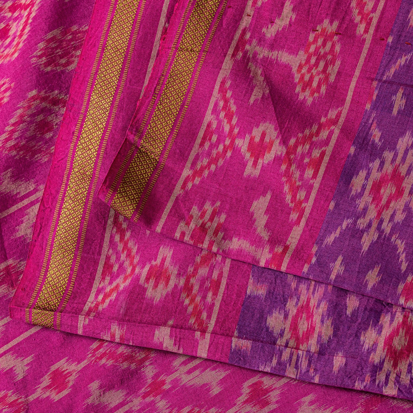 Sanskriti Vintage Purple Pure Silk Saree Pochampally Ikat Hand Woven 5.5Yd Sari