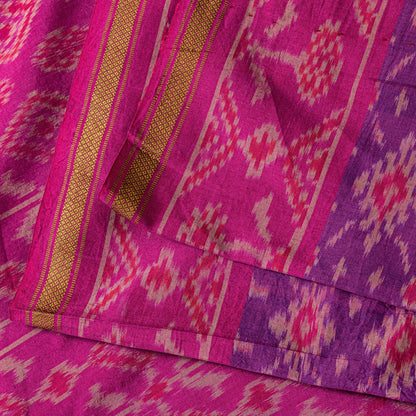 Sanskriti Vintage Purple Pure Silk Saree Pochampally Ikat Hand Woven 5.5Yd Sari