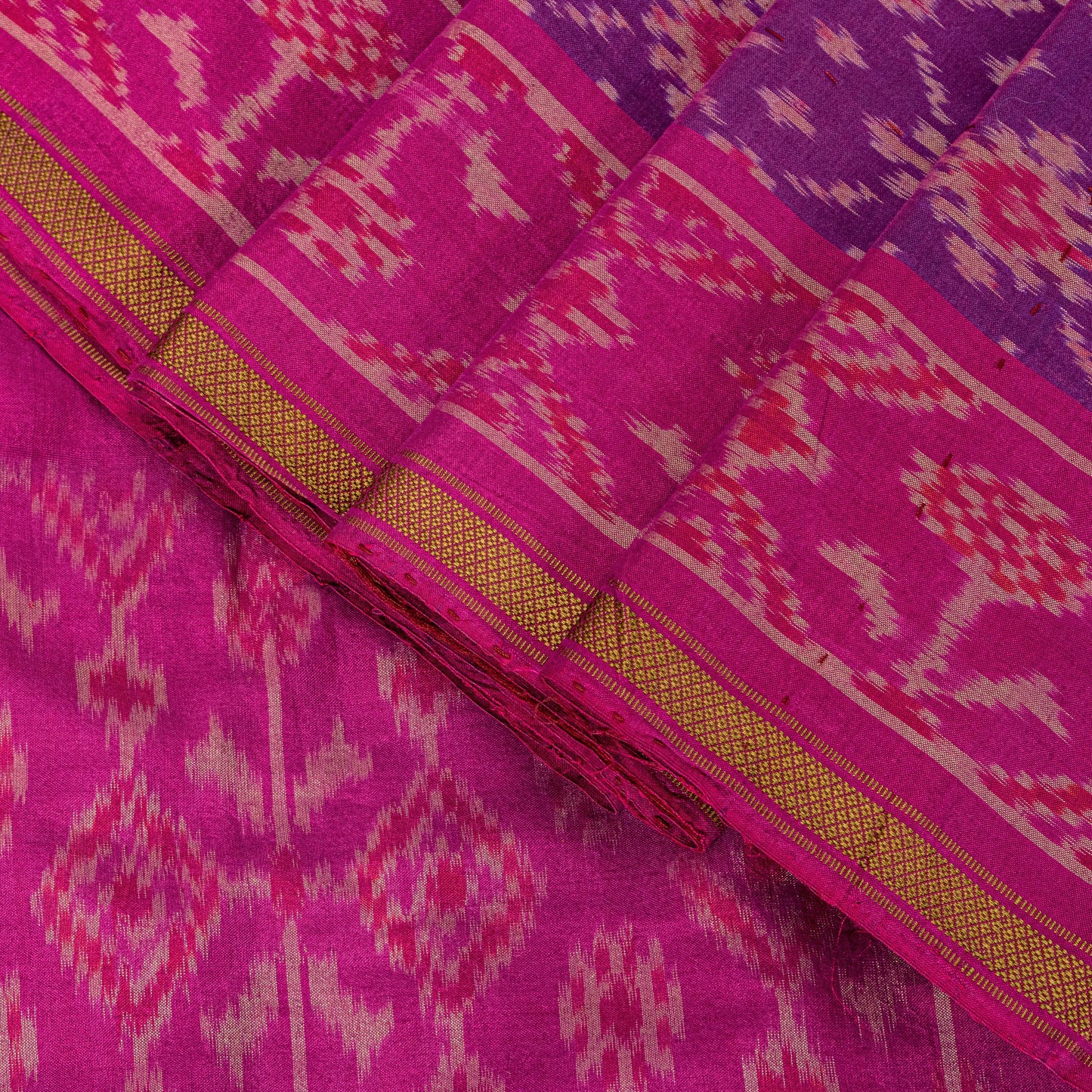 Sanskriti Vintage Purple Pure Silk Saree Pochampally Ikat Hand Woven 5.5Yd Sari