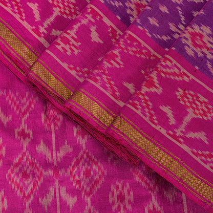 Sanskriti Vintage Purple Pure Silk Saree Pochampally Ikat Hand Woven 5.5Yd Sari