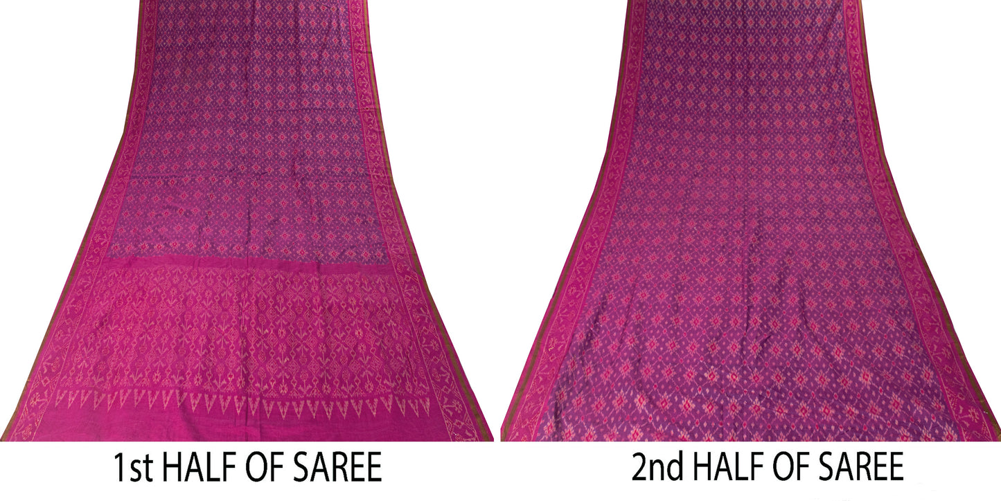 Sanskriti Vintage Purple Pure Silk Saree Pochampally Ikat Hand Woven 5.5Yd Sari