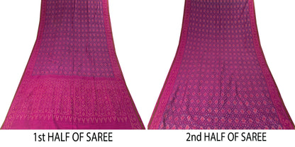Sanskriti Vintage Purple Pure Silk Saree Pochampally Ikat Hand Woven 5.5Yd Sari