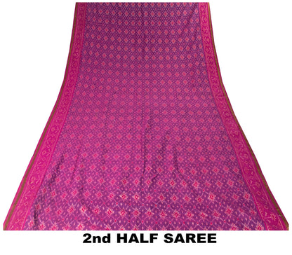 Sanskriti Vintage Purple Pure Silk Saree Pochampally Ikat Hand Woven 5.5Yd Sari