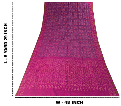 Sanskriti Vintage Purple Pure Silk Saree Pochampally Ikat Hand Woven 5.5Yd Sari