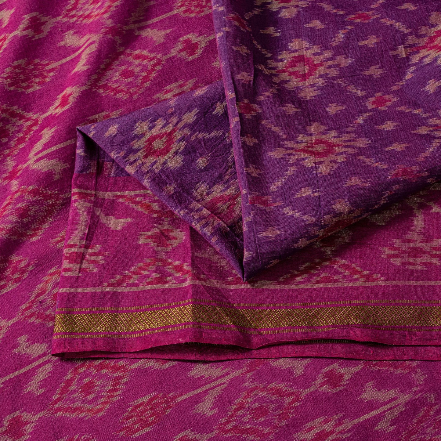 Sanskriti Vintage Purple Pure Silk Saree Pochampally Ikat Hand Woven 5.5Yd Sari