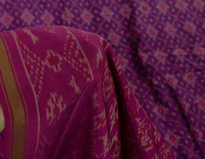 Sanskriti Vintage Purple Pure Silk Saree Pochampally Ikat Hand Woven 5.5Yd Sari