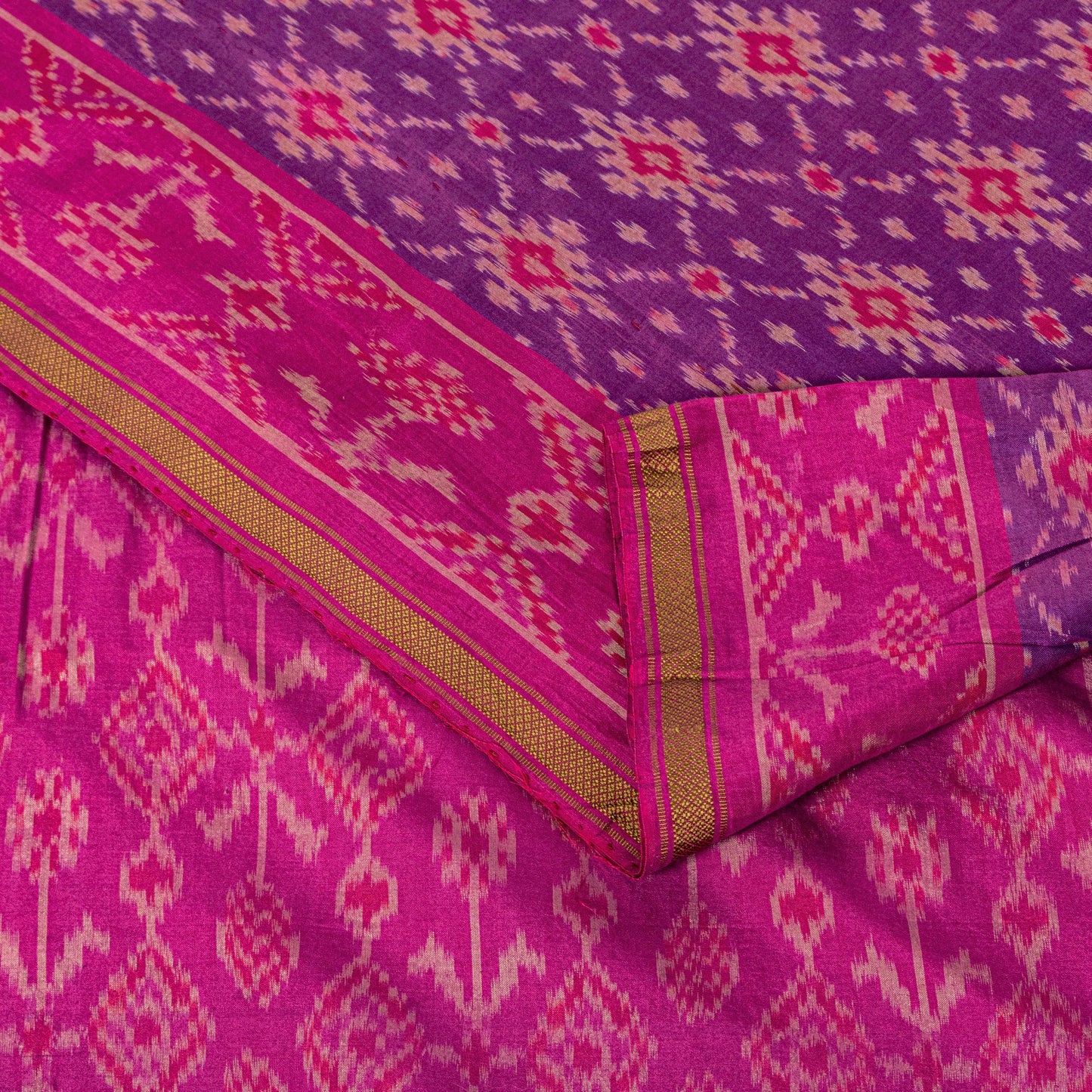 Sanskriti Vintage Purple Pure Silk Saree Pochampally Ikat Hand Woven 5.5Yd Sari