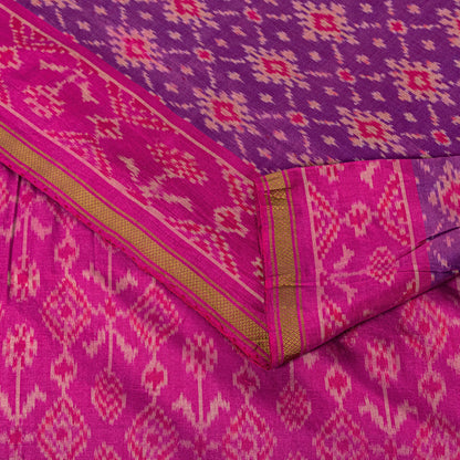 Sanskriti Vintage Purple Pure Silk Saree Pochampally Ikat Hand Woven 5.5Yd Sari