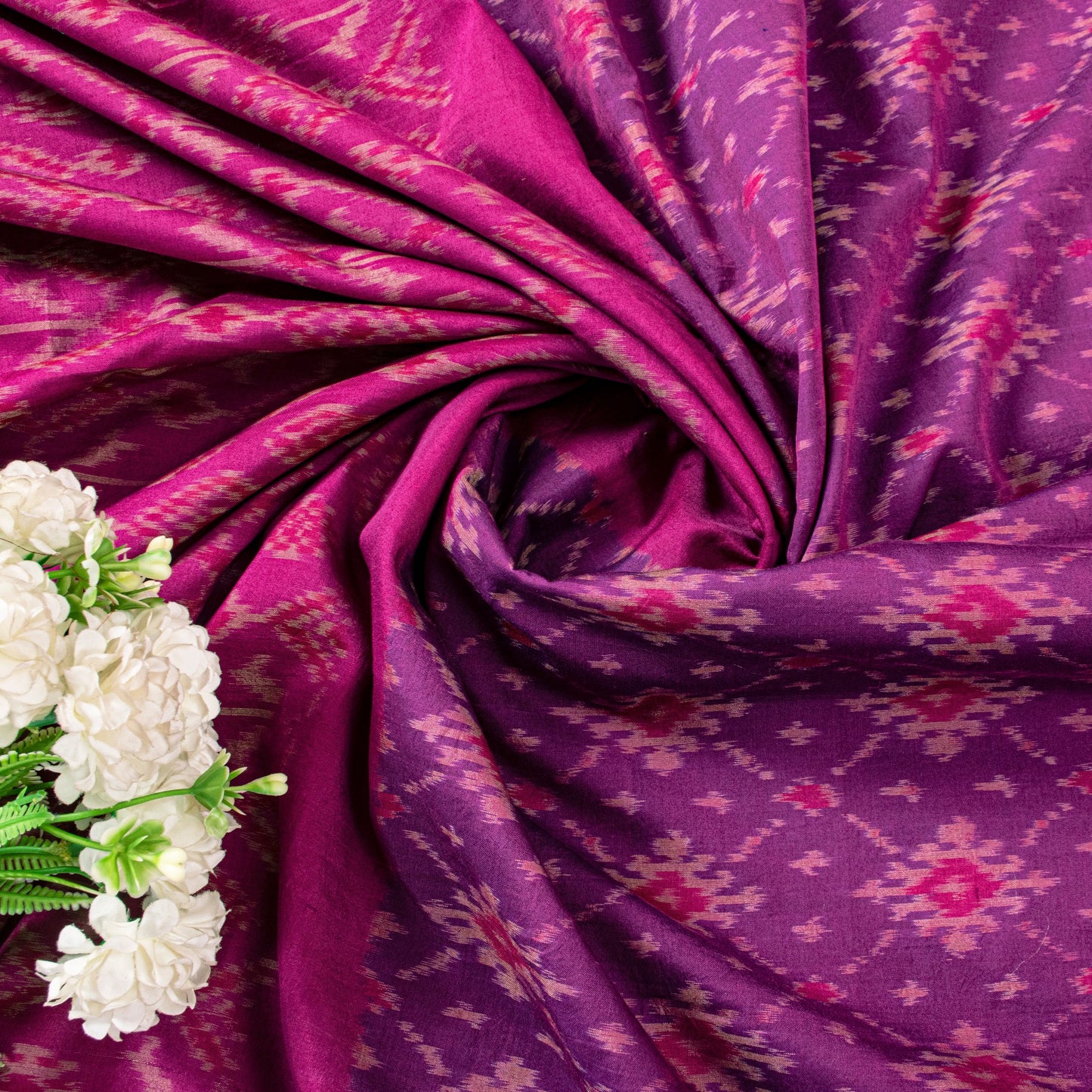 Sanskriti Vintage Purple Pure Silk Saree Pochampally Ikat Hand Woven 5.5Yd Sari