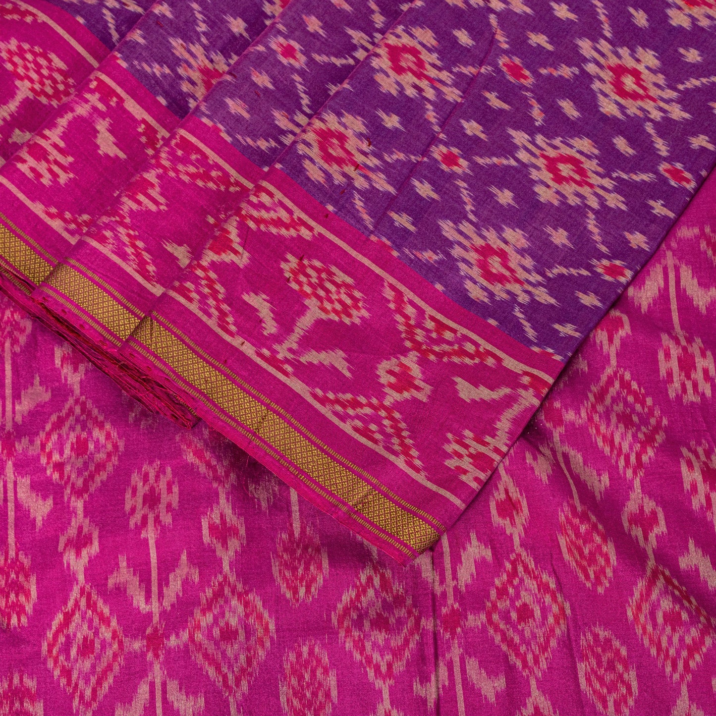 Sanskriti Vintage Purple Pure Silk Saree Pochampally Ikat Hand Woven 5.5Yd Sari
