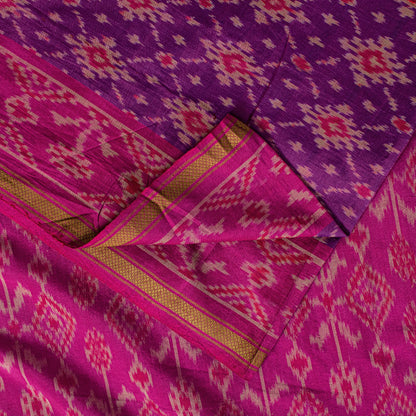 Sanskriti Vintage Purple Pure Silk Saree Pochampally Ikat Hand Woven 5.5Yd Sari