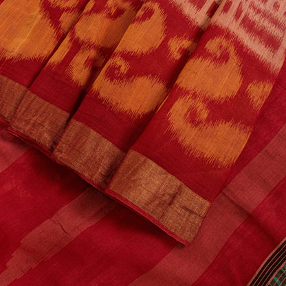 Sanskriti Vintage Orange Cotton Silk Saree Ikat Handwoven Sonepur Odisha 5.5Yd