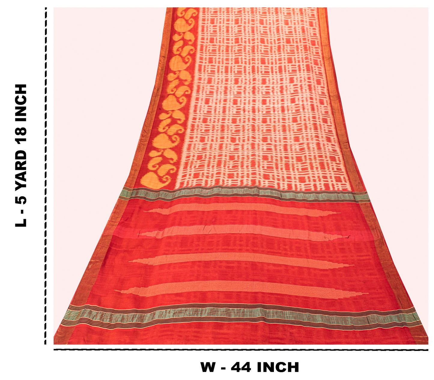 Sanskriti Vintage Orange Cotton Silk Saree Ikat Handwoven Sonepur Odisha 5.5Yd