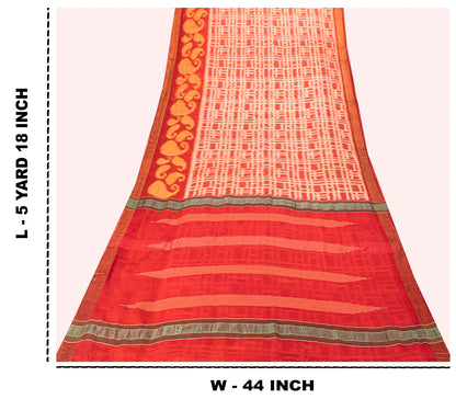 Sanskriti Vintage Orange Cotton Silk Saree Ikat Handwoven Sonepur Odisha 5.5Yd