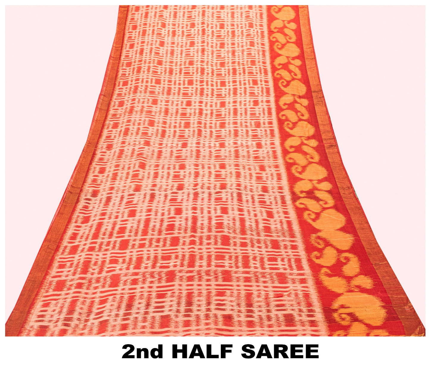 Sanskriti Vintage Orange Cotton Silk Saree Ikat Handwoven Sonepur Odisha 5.5Yd