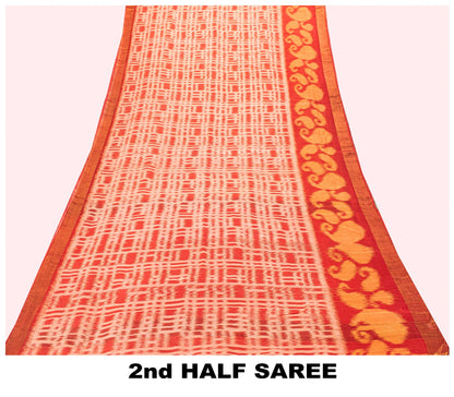 Sanskriti Vintage Orange Cotton Silk Saree Ikat Handwoven Sonepur Odisha 5.5Yd