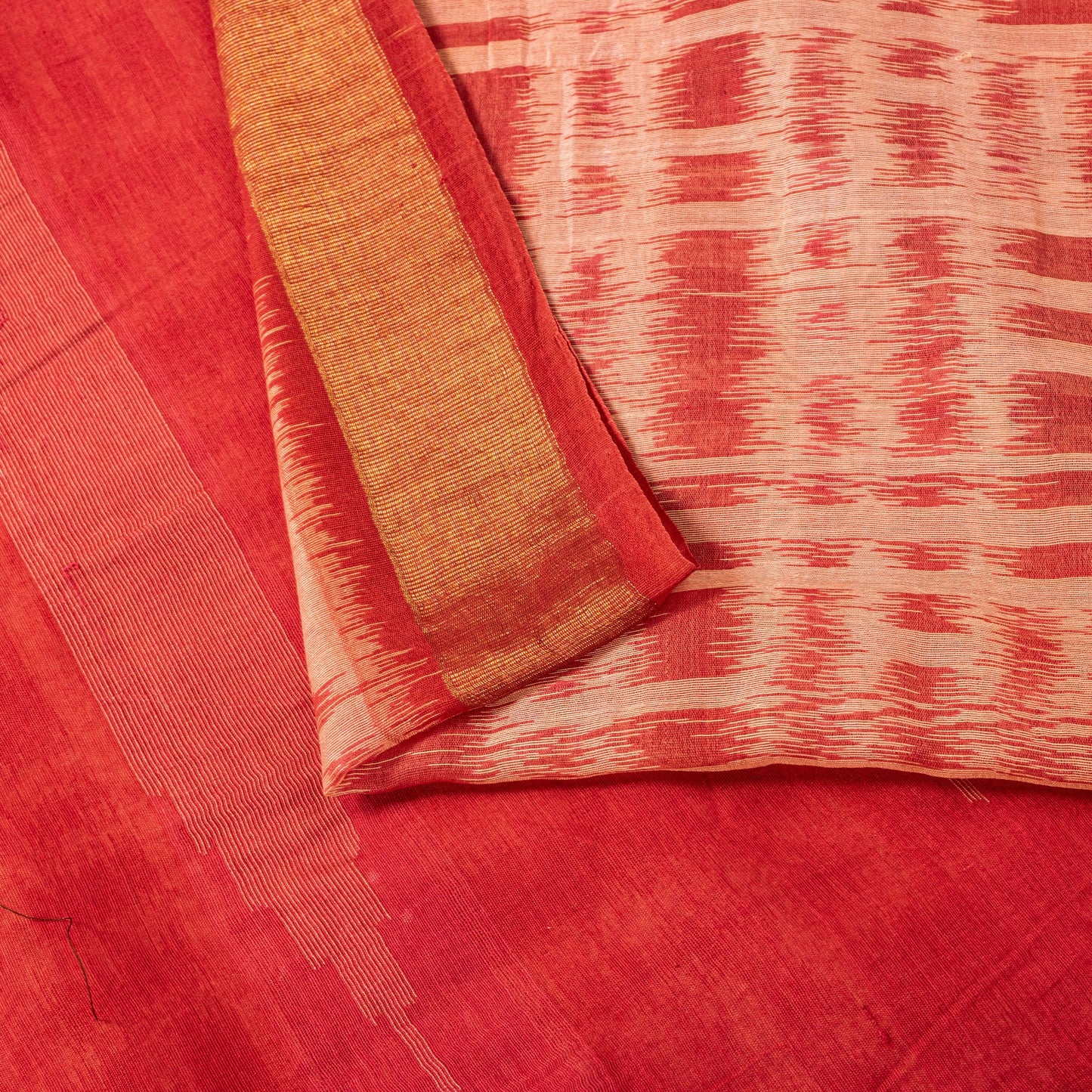 Sanskriti Vintage Orange Cotton Silk Saree Ikat Handwoven Sonepur Odisha 5.5Yd