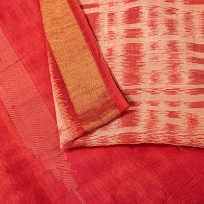 Sanskriti Vintage Orange Cotton Silk Saree Ikat Handwoven Sonepur Odisha 5.5Yd
