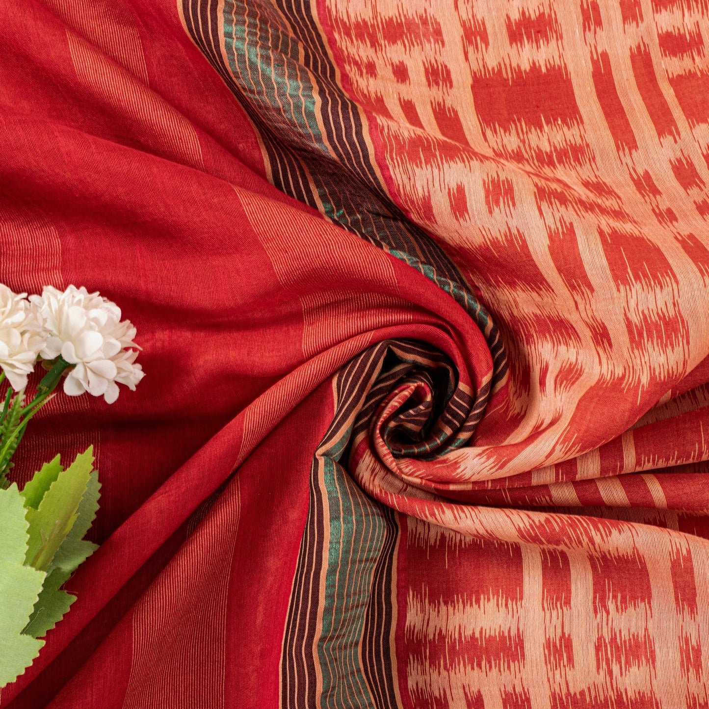 Sanskriti Vintage Orange Cotton Silk Saree Ikat Handwoven Sonepur Odisha 5.5Yd