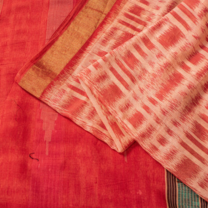 Sanskriti Vintage Orange Cotton Silk Saree Ikat Handwoven Sonepur Odisha 5.5Yd