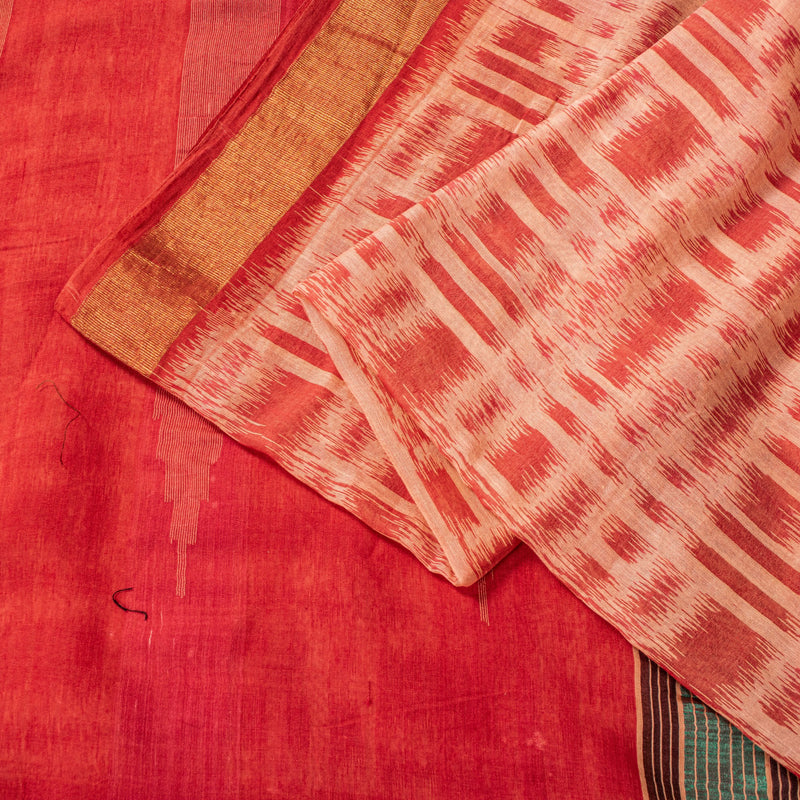 Sanskriti Vintage Orange Cotton Silk Saree Ikat Handwoven Sonepur Odisha 5.5Yd