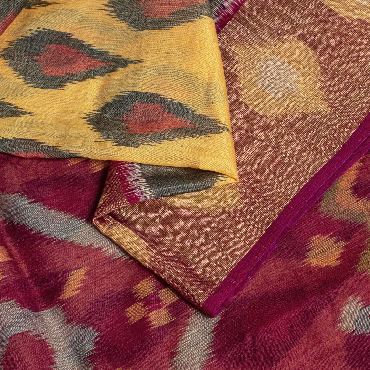 Sanskriti Vintage Yellow Pure Silk Saree Ikat Hand Woven Sambhalpuri 5.5+Yd Sari