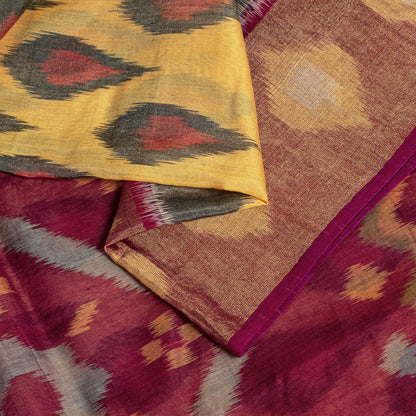 Sanskriti Vintage Yellow Pure Silk Saree Ikat Hand Woven Sambhalpuri 5.5+Yd Sari