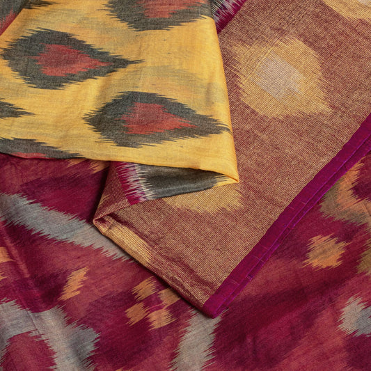 Sanskriti Vintage Yellow Pure Silk Saree Ikat Hand Woven Sambhalpuri 5.5+Yd Sari