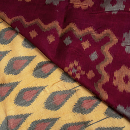Sanskriti Vintage Yellow Pure Silk Saree Ikat Hand Woven Sambhalpuri 5.5+Yd Sari