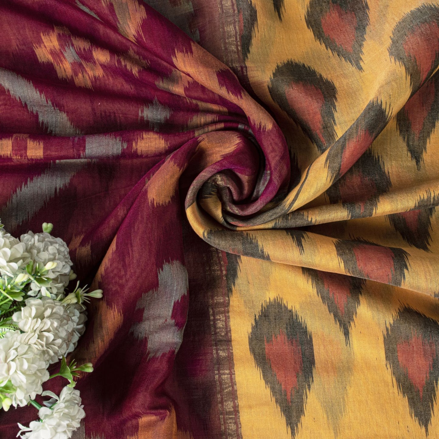 Sanskriti Vintage Yellow Pure Silk Saree Ikat Hand Woven Sambhalpuri 5.5+Yd Sari