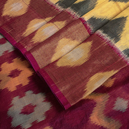 Sanskriti Vintage Yellow Pure Silk Saree Ikat Hand Woven Sambhalpuri 5.5+Yd Sari