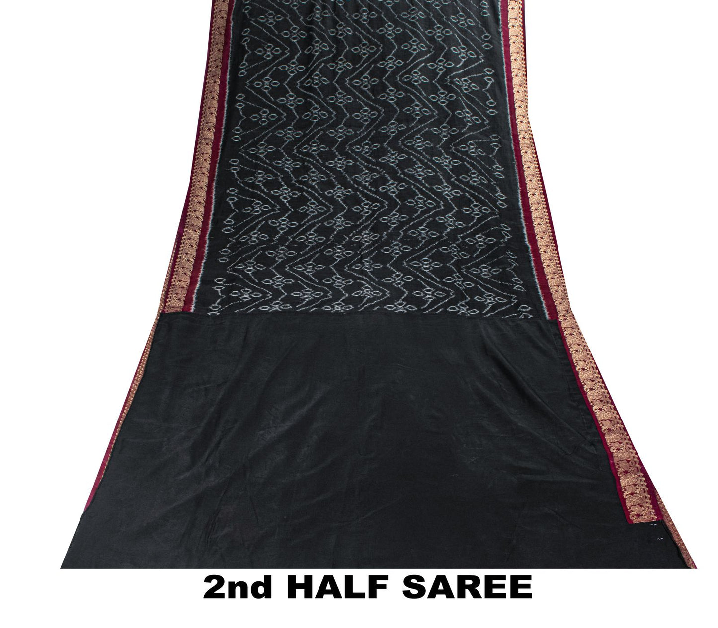 Sanskriti Vintage Black Soft Pure Cotton Saree Ikat Handwoven Sambhalpuri 6.5+Yd