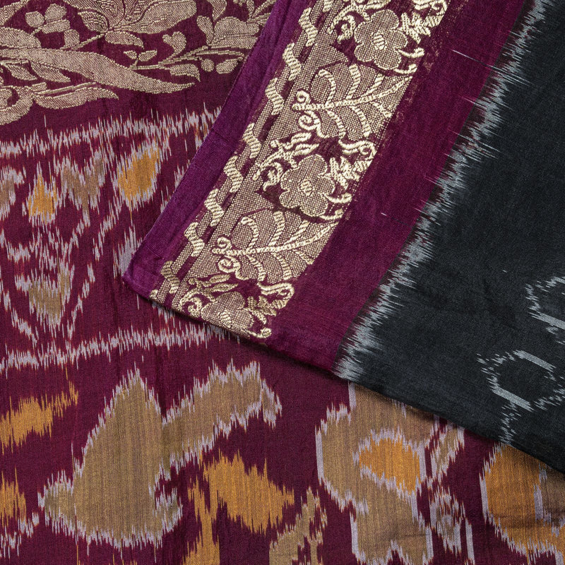 Sanskriti Vintage Black Soft Pure Cotton Saree Ikat Handwoven Sambhalpuri 6.5+Yd