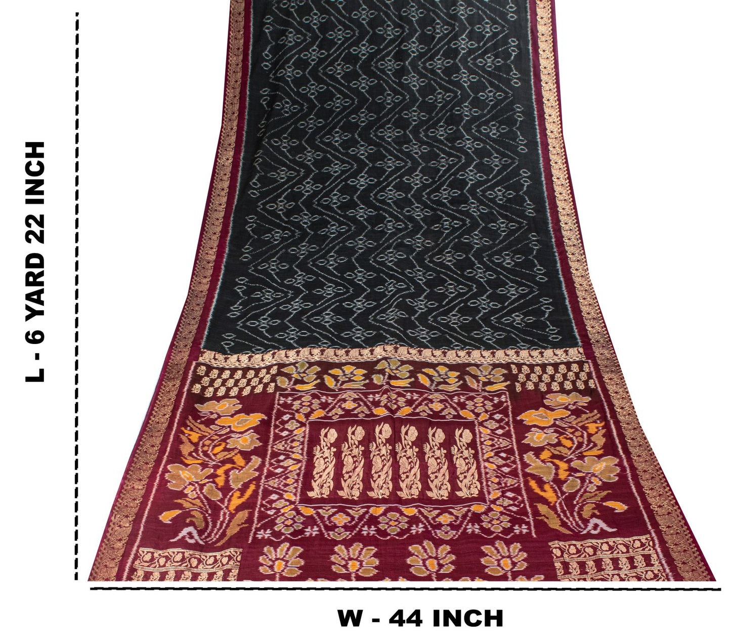 Sanskriti Vintage Black Soft Pure Cotton Saree Ikat Handwoven Sambhalpuri 6.5+Yd