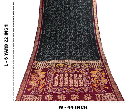 Sanskriti Vintage Black Soft Pure Cotton Saree Ikat Handwoven Sambhalpuri 6.5+Yd