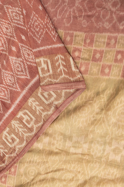 Sanskriti Vintage Peach Pure Silk Saree Ikat Hand Woven Pochampally 5+Yd Sari