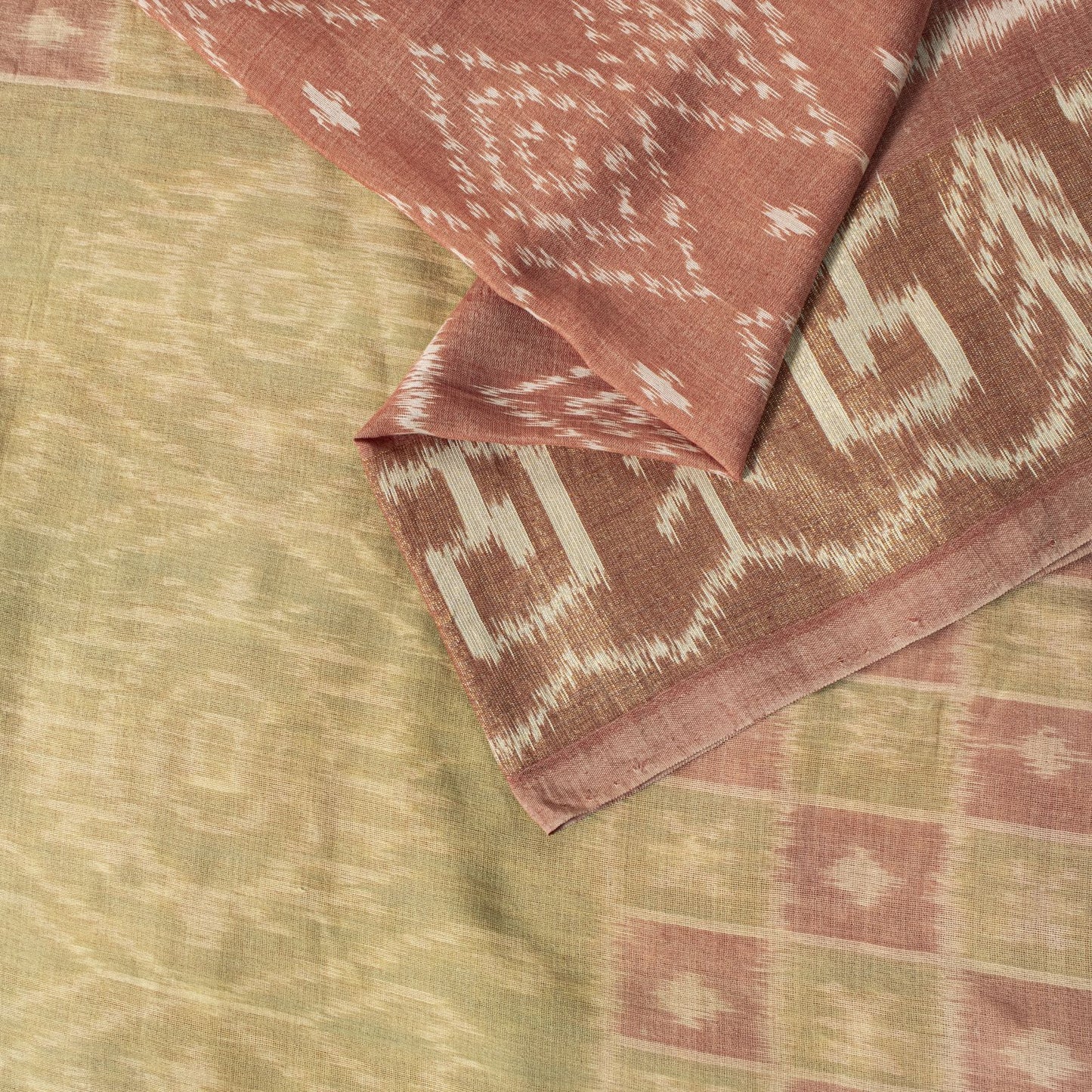 Sanskriti Vintage Peach Pure Silk Saree Ikat Hand Woven Pochampally 5+Yd Sari