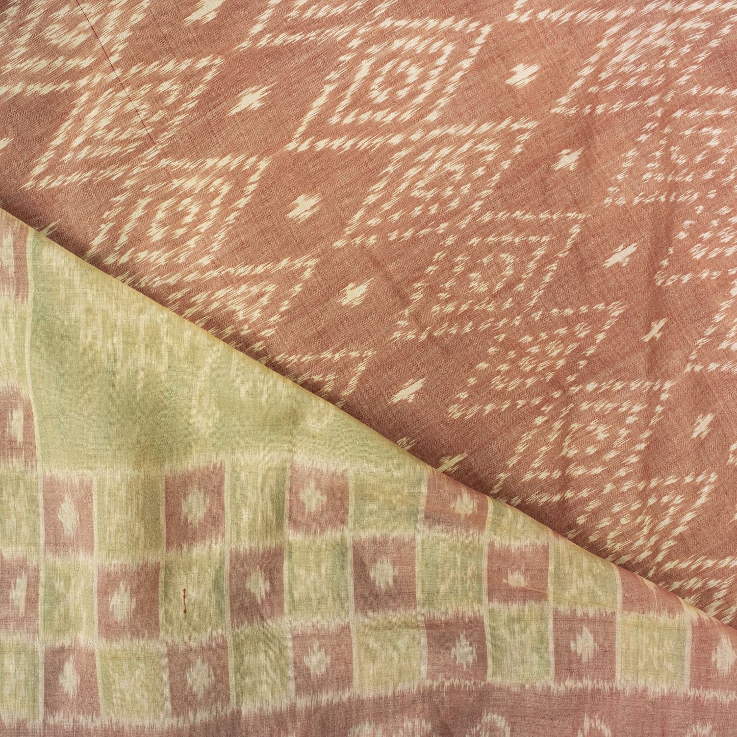 Sanskriti Vintage Peach Pure Silk Saree Ikat Hand Woven Pochampally 5+Yd Sari