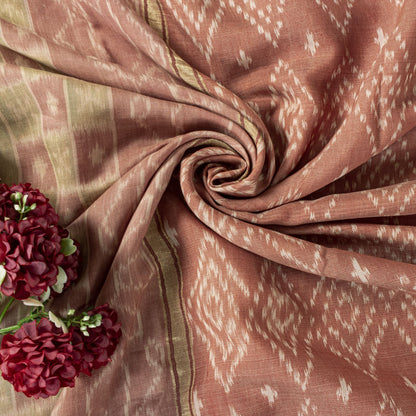 Sanskriti Vintage Peach Pure Silk Saree Ikat Hand Woven Pochampally 5+Yd Sari