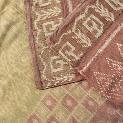 Sanskriti Vintage Peach Pure Silk Saree Ikat Hand Woven Pochampally 5+Yd Sari