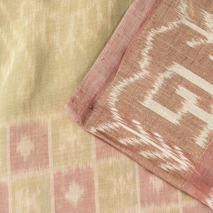 Sanskriti Vintage Peach Pure Silk Saree Ikat Hand Woven Pochampally 5+Yd Sari