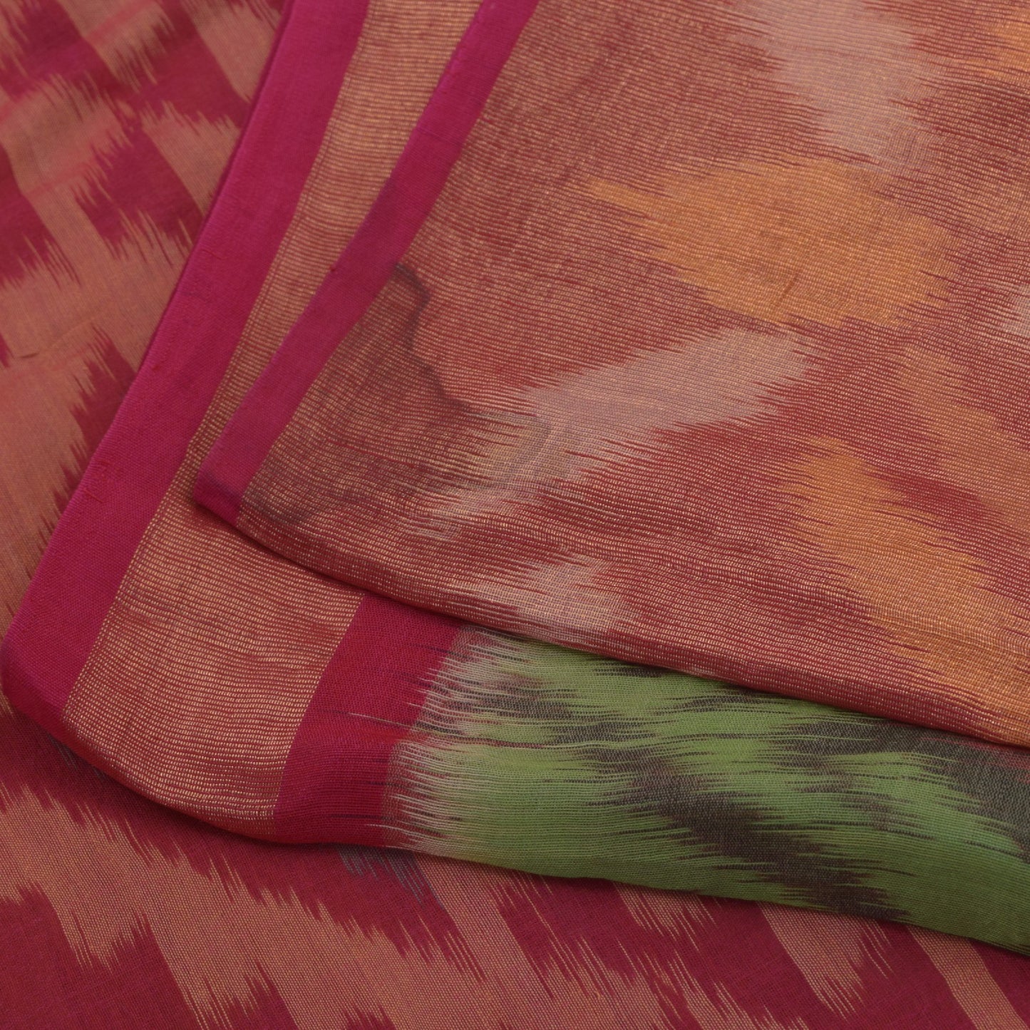 Sanskriti Vintage Green Cotton Silk Saree Ikat Hand Woven Sambhalpuri 5.5Yd Sari