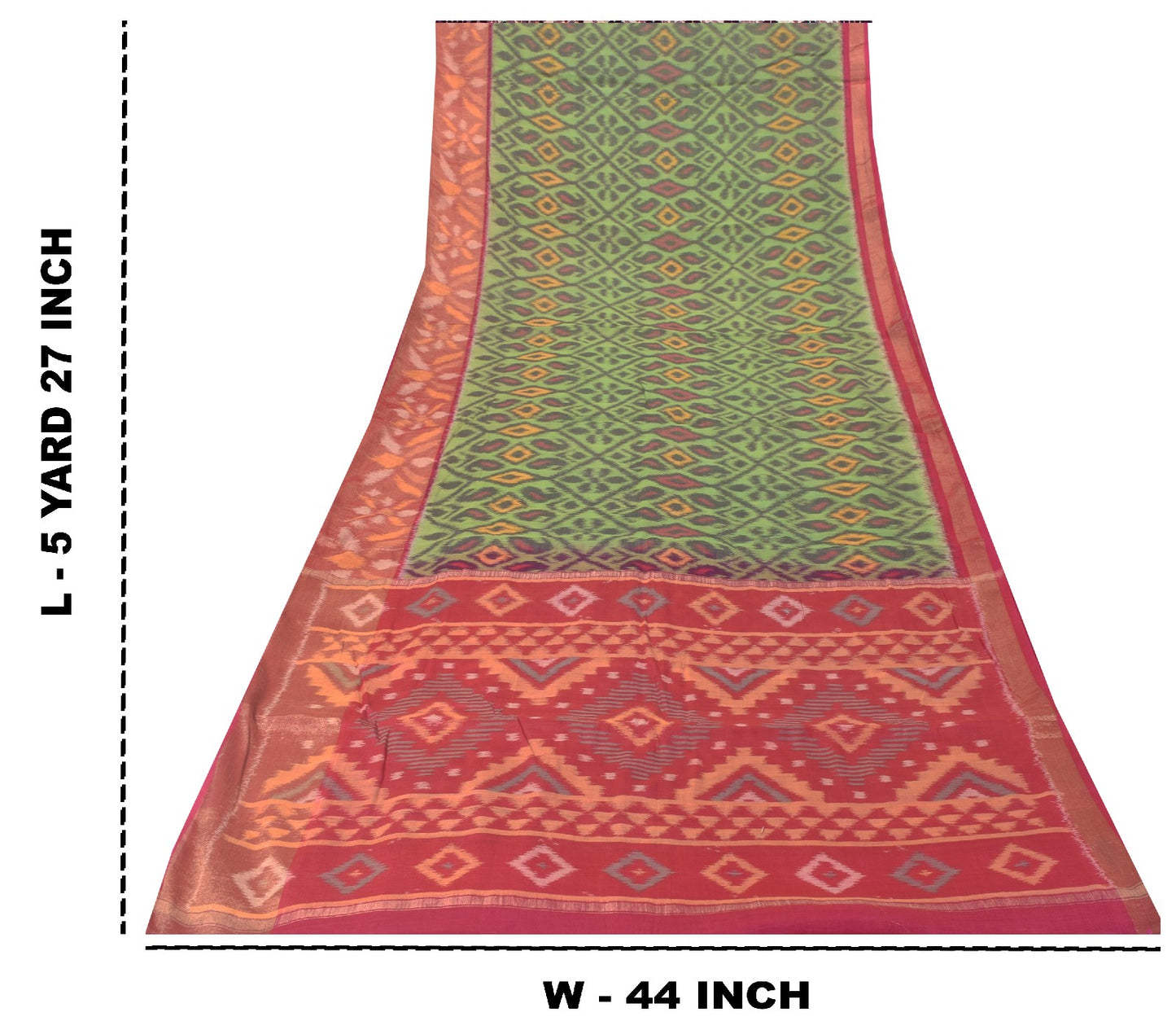 Sanskriti Vintage Green Cotton Silk Saree Ikat Hand Woven Sambhalpuri 5.5Yd Sari