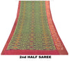 Sanskriti Vintage Green Cotton Silk Saree Ikat Hand Woven Sambhalpuri 5.5Yd Sari
