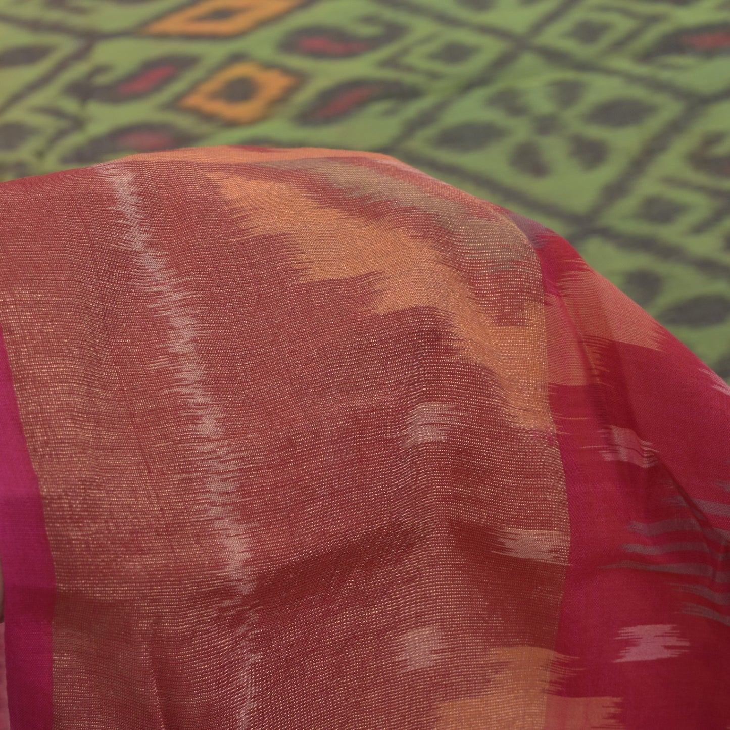 Sanskriti Vintage Green Cotton Silk Saree Ikat Hand Woven Sambhalpuri 5.5Yd Sari