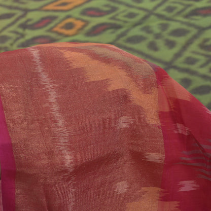 Sanskriti Vintage Green Cotton Silk Saree Ikat Hand Woven Sambhalpuri 5.5Yd Sari