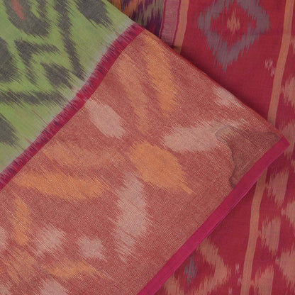 Sanskriti Vintage Green Cotton Silk Saree Ikat Hand Woven Sambhalpuri 5.5Yd Sari