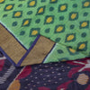 Sanskriti Vintage Green-Blue Soft Cotton Silk Saree Ikat Hand Woven 5.5Yd Sari