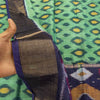 Sanskriti Vintage Green-Blue Soft Cotton Silk Saree Ikat Hand Woven 5.5Yd Sari